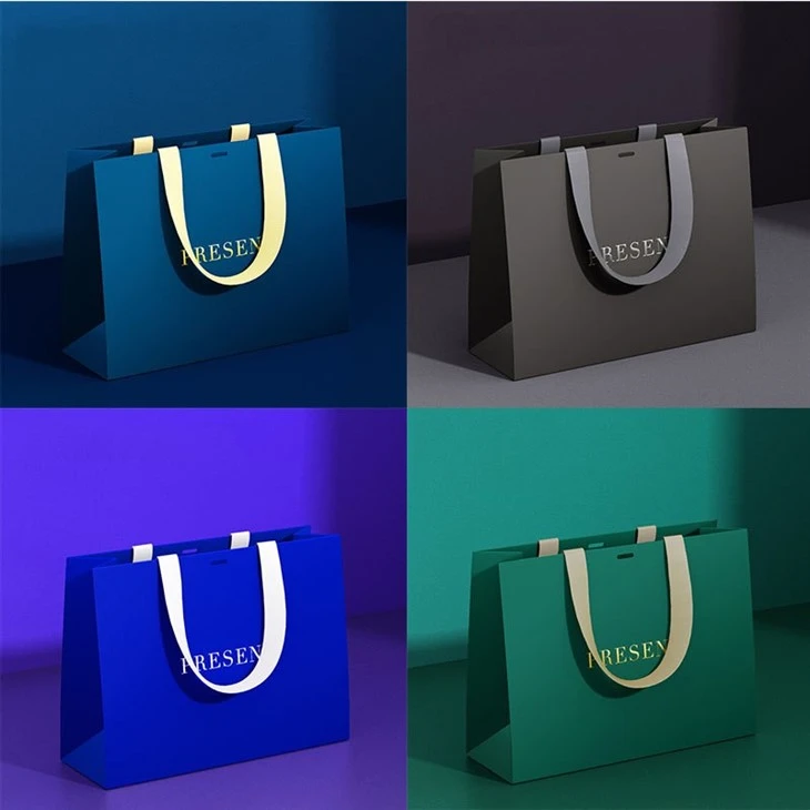 Hot Selling Custom Logo Printing Recycle Gift Printed Shopping Paper Bag With Ribbon Handle Packaging Paper Bags